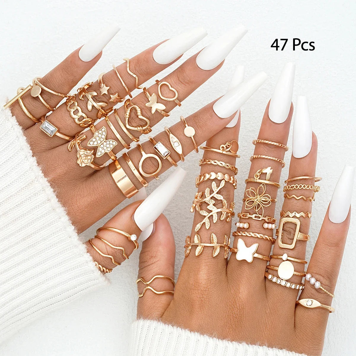 15/46/47Pcs Fashion Geometric Knuckle Rings Set For Women Butterfly Heart Rose Gold Color Finger Ring Girls Trend Party Jewelry