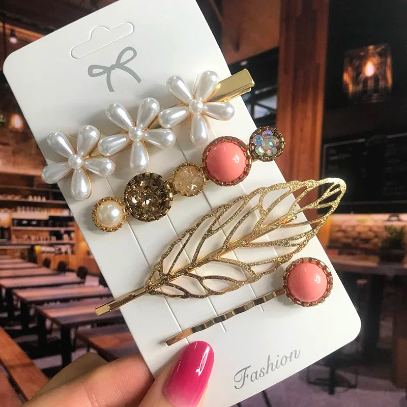 2022 Pearl Crystal Acrylic Hair Clips Set for Women Retro Geometric Barrettes Hairpin Girl Hair Accessories Fashion Jewelry