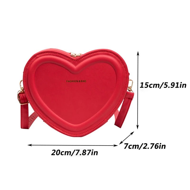 Fashion Heart Shaped Candy Color Small Shoulde Sling Bag For Girl PU Leather Zipper Women Casual Crossbody Bag