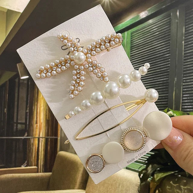 1 Set Flower Pearl Hair Clips For Women Fashion Acrylic Hairpins Hairgrips New Girl Hair Accessories Geometric Barrettes Jewelry