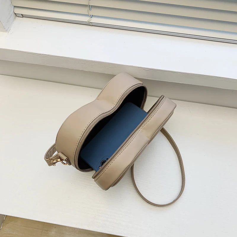 Fashion Heart Shaped Candy Color Small Shoulde Sling Bag For Girl PU Leather Zipper Women Casual Crossbody Bag