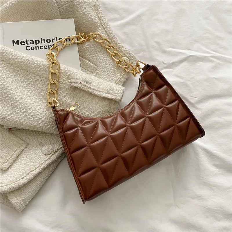 Women'S Shoulder Bag New Solid Color Trend Underarm Bag Chain Handbag Female Fashion Texture Shopping Bag
