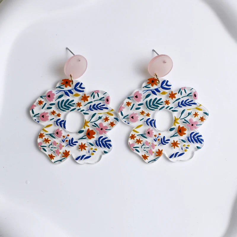 2024 New Spring Colorful Flower Earrings For Women Aesthetic Cactus Plant Acrylic Drop Dangle Earrings Designer Jewelry