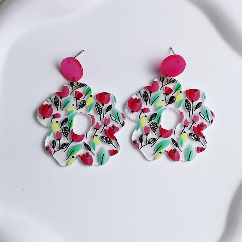 2024 New Spring Colorful Flower Earrings For Women Aesthetic Cactus Plant Acrylic Drop Dangle Earrings Designer Jewelry