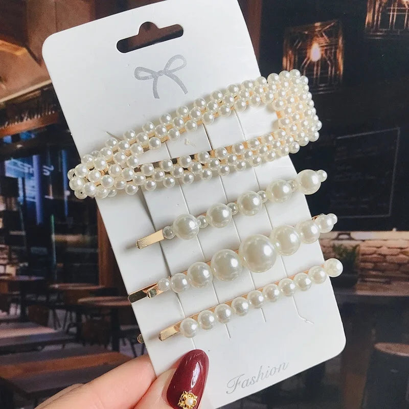 1 Set Flower Pearl Hair Clips For Women Fashion Acrylic Hairpins Hairgrips New Girl Hair Accessories Geometric Barrettes Jewelry