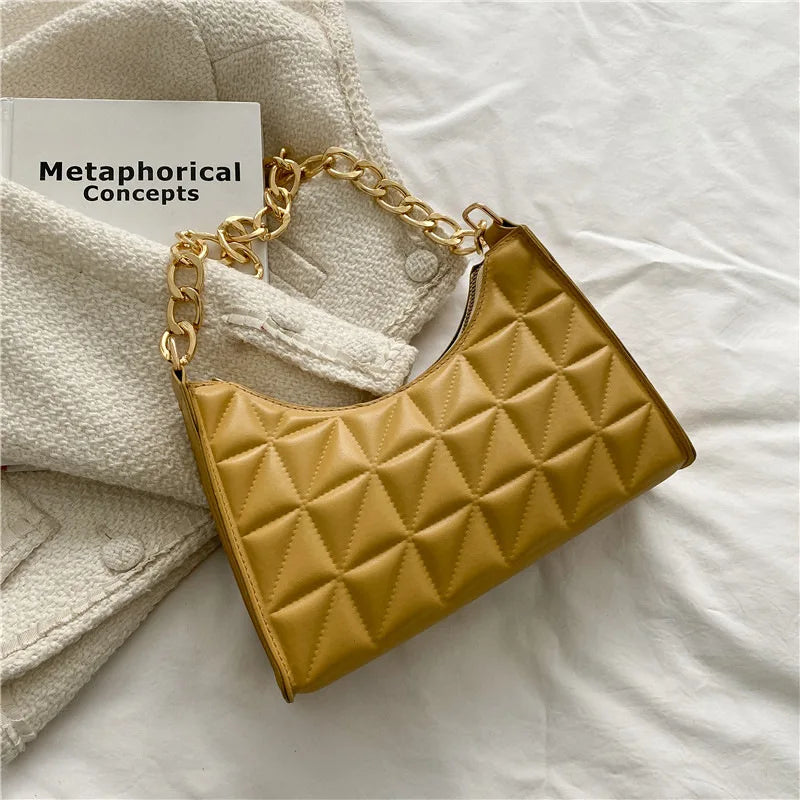 Women'S Shoulder Bag New Solid Color Trend Underarm Bag Chain Handbag Female Fashion Texture Shopping Bag