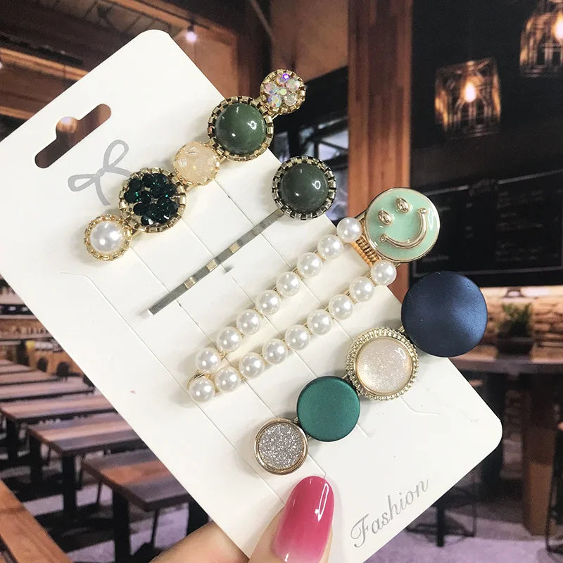 2022 Pearl Crystal Acrylic Hair Clips Set for Women Retro Geometric Barrettes Hairpin Girl Hair Accessories Fashion Jewelry
