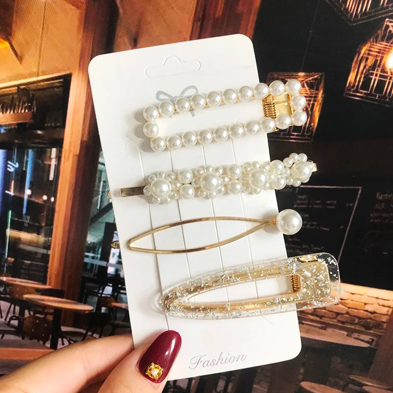 1 Set Flower Pearl Hair Clips For Women Fashion Acrylic Hairpins Hairgrips New Girl Hair Accessories Geometric Barrettes Jewelry