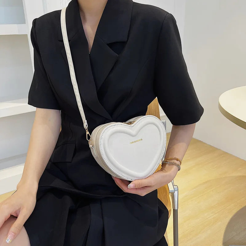 Fashion Heart Shaped Candy Color Small Shoulde Sling Bag For Girl PU Leather Zipper Women Casual Crossbody Bag