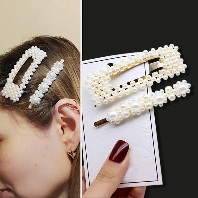 1 Set Flower Pearl Hair Clips For Women Fashion Acrylic Hairpins Hairgrips New Girl Hair Accessories Geometric Barrettes Jewelry