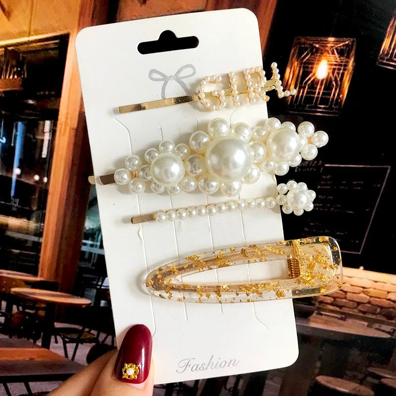 1 Set Flower Pearl Hair Clips For Women Fashion Acrylic Hairpins Hairgrips New Girl Hair Accessories Geometric Barrettes Jewelry
